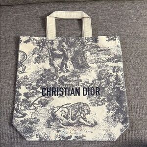 Dior Grey Tote Shopping Bag Medium Embroidered Logo New Authentic